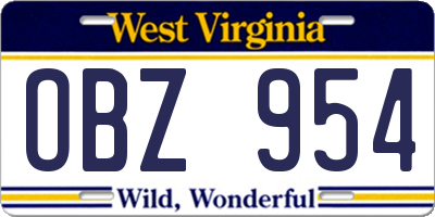 WV license plate OBZ954