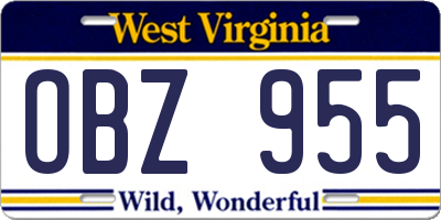 WV license plate OBZ955
