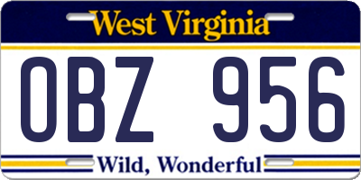 WV license plate OBZ956