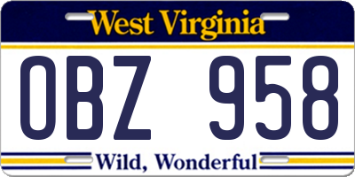 WV license plate OBZ958