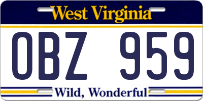 WV license plate OBZ959