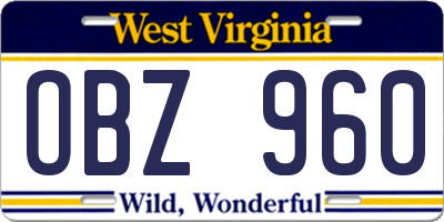 WV license plate OBZ960