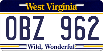 WV license plate OBZ962