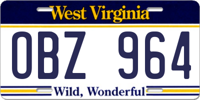 WV license plate OBZ964