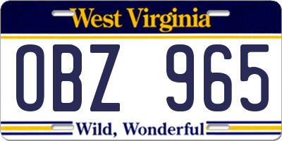 WV license plate OBZ965