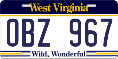 WV license plate OBZ967