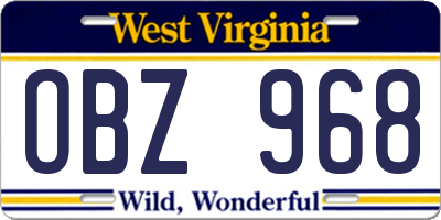 WV license plate OBZ968