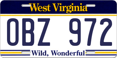 WV license plate OBZ972