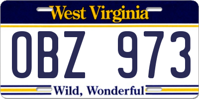 WV license plate OBZ973