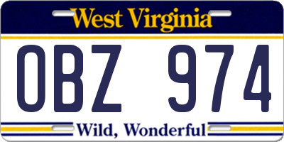 WV license plate OBZ974
