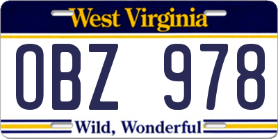 WV license plate OBZ978