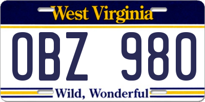 WV license plate OBZ980