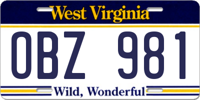 WV license plate OBZ981