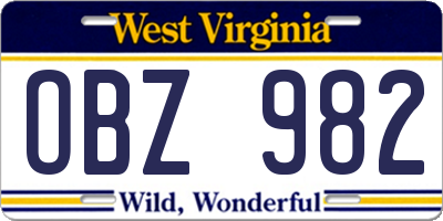 WV license plate OBZ982