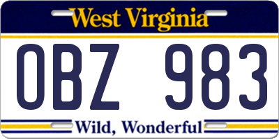 WV license plate OBZ983
