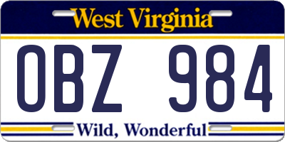 WV license plate OBZ984