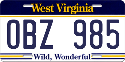 WV license plate OBZ985