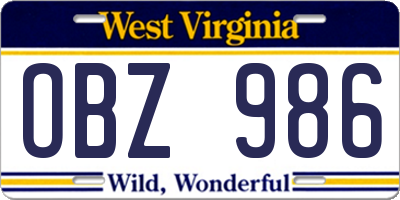 WV license plate OBZ986