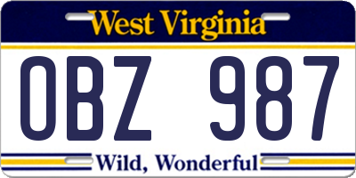 WV license plate OBZ987