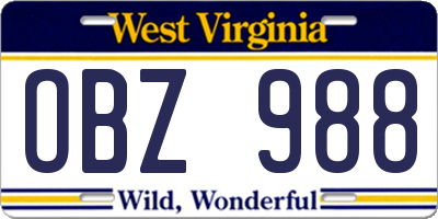 WV license plate OBZ988