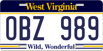 WV license plate OBZ989