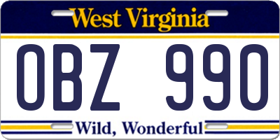 WV license plate OBZ990