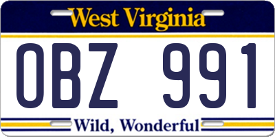WV license plate OBZ991