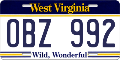 WV license plate OBZ992