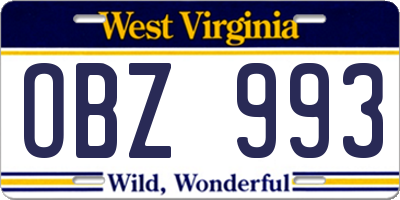 WV license plate OBZ993