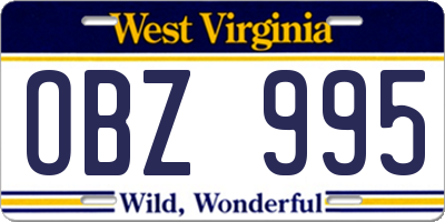 WV license plate OBZ995