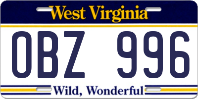 WV license plate OBZ996