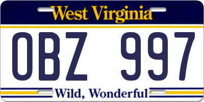 WV license plate OBZ997