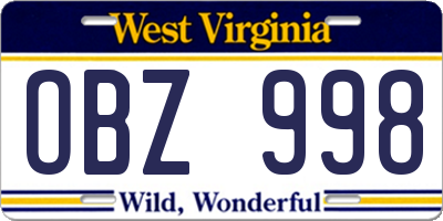 WV license plate OBZ998