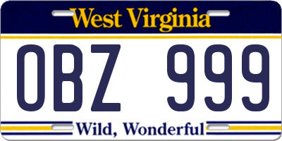 WV license plate OBZ999