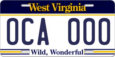 WV license plate OCA000