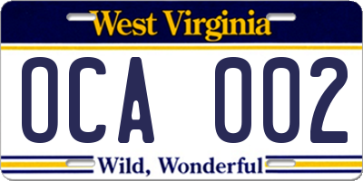 WV license plate OCA002
