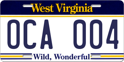 WV license plate OCA004