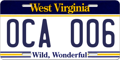WV license plate OCA006