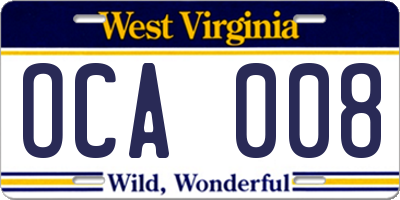 WV license plate OCA008