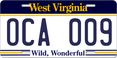 WV license plate OCA009