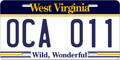WV license plate OCA011
