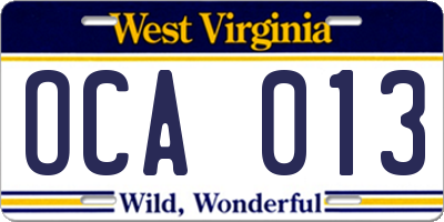 WV license plate OCA013