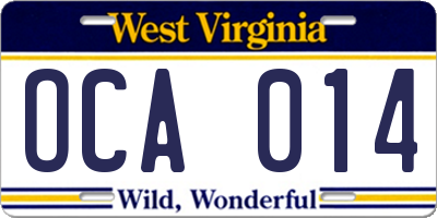WV license plate OCA014