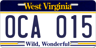 WV license plate OCA015