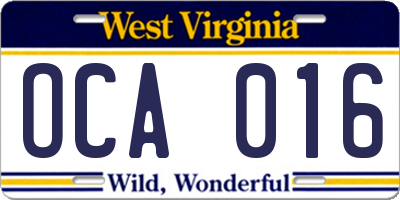 WV license plate OCA016