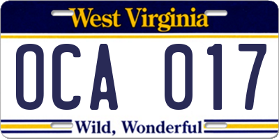 WV license plate OCA017
