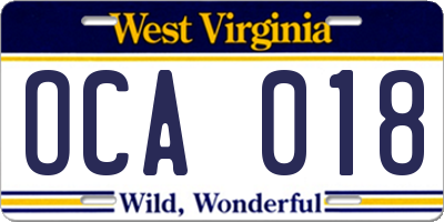 WV license plate OCA018