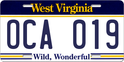 WV license plate OCA019