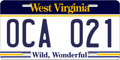 WV license plate OCA021