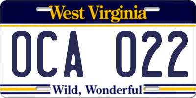 WV license plate OCA022